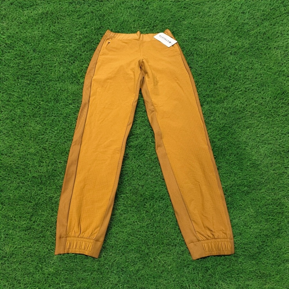 $98 New ATHLETA Womens Sz 2 Brooklyn Textured Jogger Pants Yellow Lightweight‎